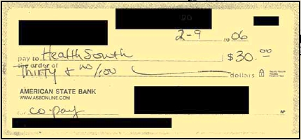 Image of a blank check that was not destroyed and later found in a dumpster.