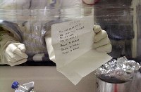 A letter tainted with anthrax and sent to Sen. Tom Daschle is examined.
