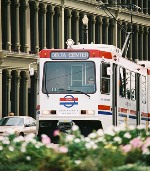 Utah Transit Authority train in downtown Salt Lake City