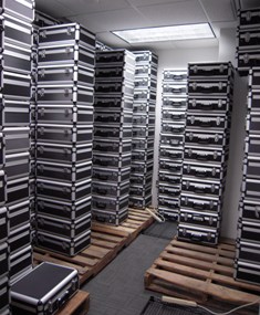 Arlington Co. Va. Voting Machines stacked in warehouse